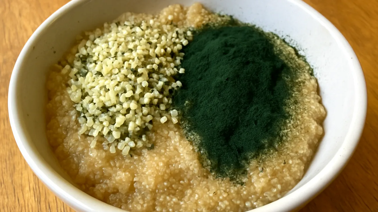 Amaranth-Quinoa-Bowl mit Hanfsamen und Spirulina"