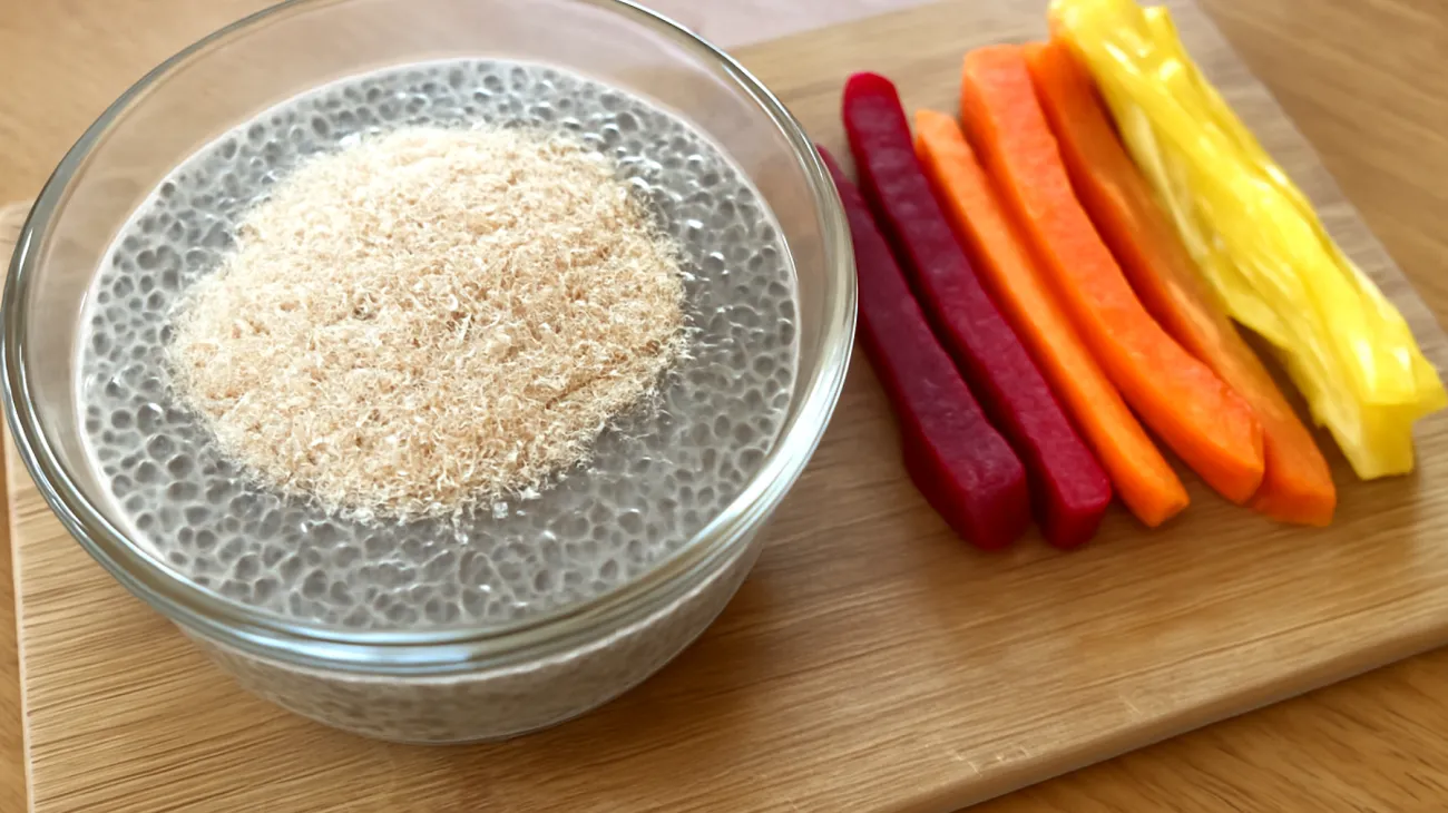 Chiasamen-Pudding mit Flohsamenschalen und fermentierten Gemüsesticks"