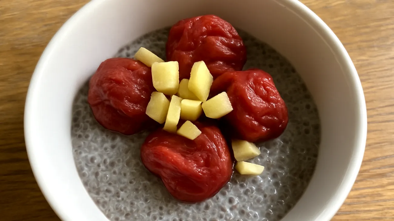 Chiasamen-Pudding mit fermentierten Pflaumen und Ingwer"