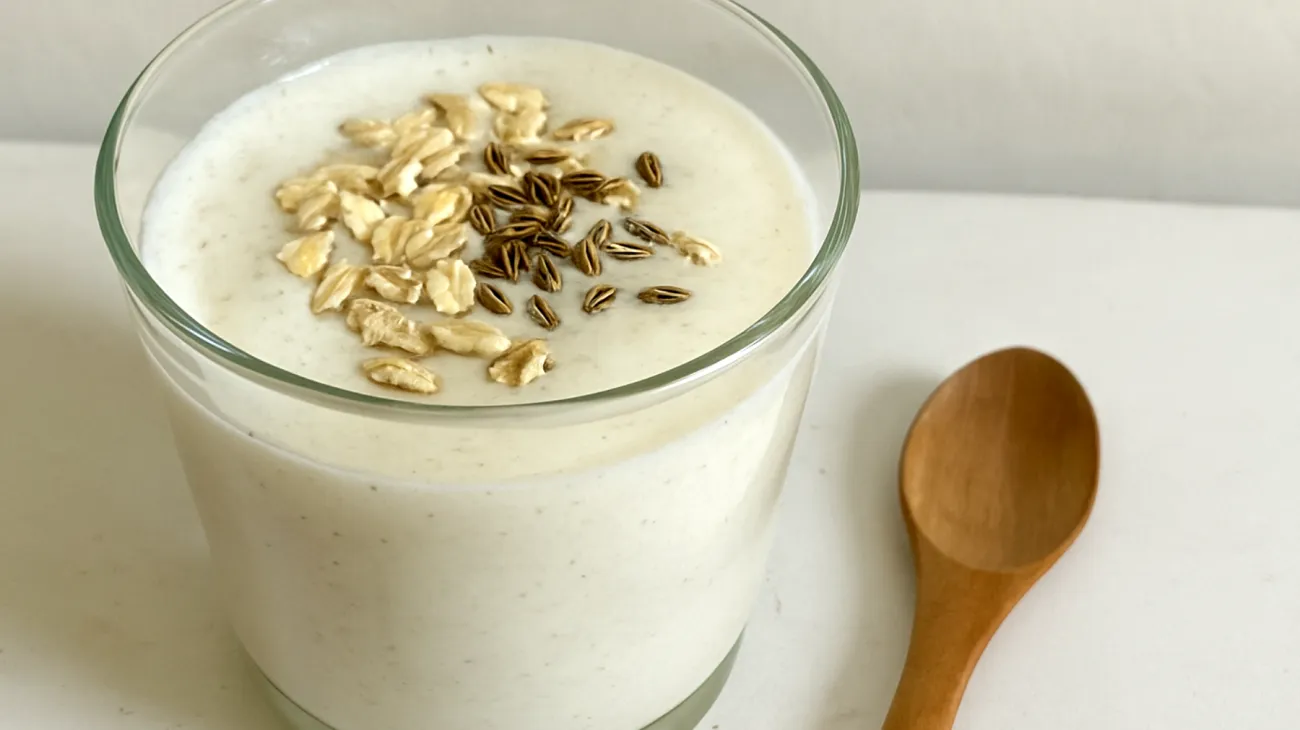 Kefir-Smoothie mit fermentierten Haferflocken und Fenchelsamen"