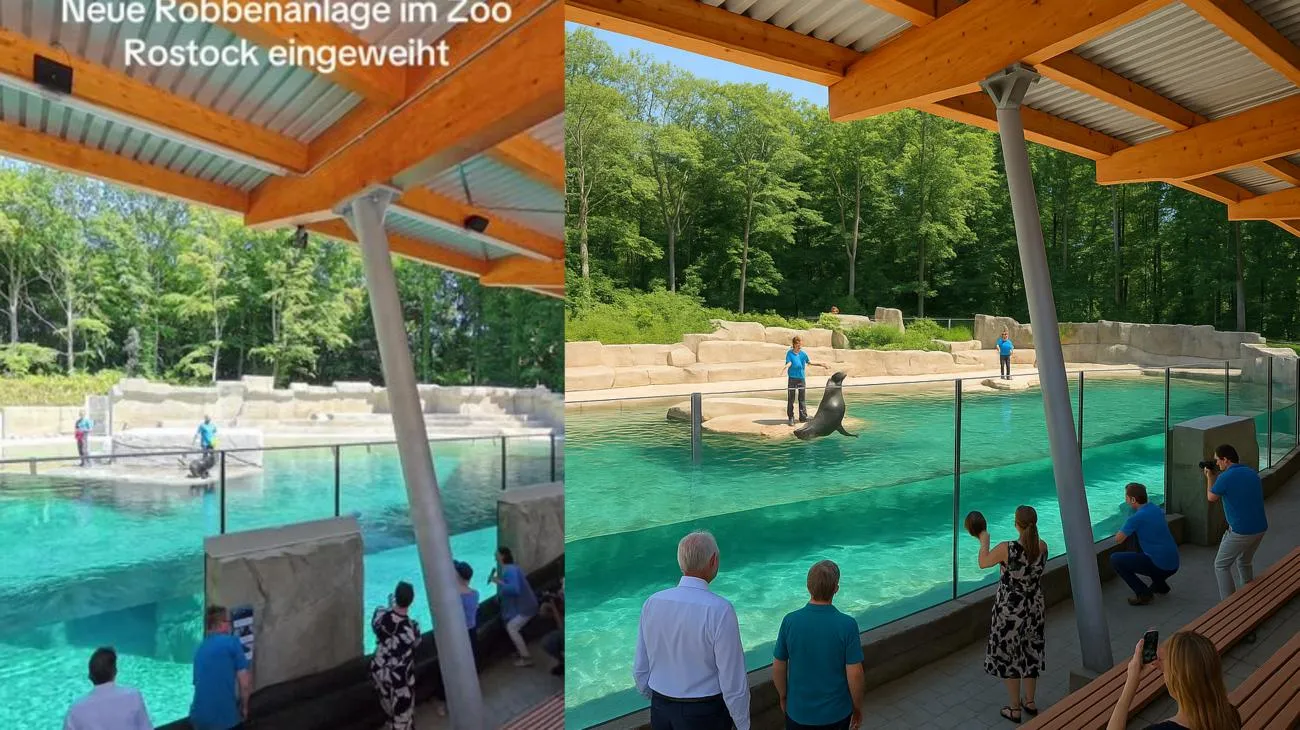 Nach zwei Jahren Bauzeit wurde heute die neue Robbenanlage im Zoo Rostock eröffnet. Mit großzügigen Sichtscheiben und überdachter Besuchertribüne bietet die Anlage eindrucksvolle Einblicke in das Leben von Seehunden und Südafrikanischen Seebären."